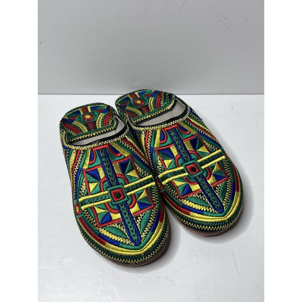 Moroccan Embroidered Leather Slippers Babouche Shoes Round Toe Women’s SZ 7